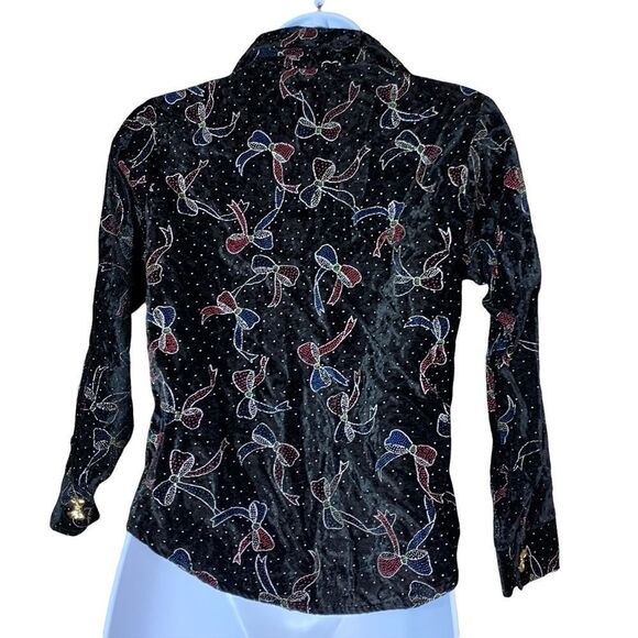 ‎Vintage Rayna Morgan long sleeve bow print button down top - Picture 6 of 9